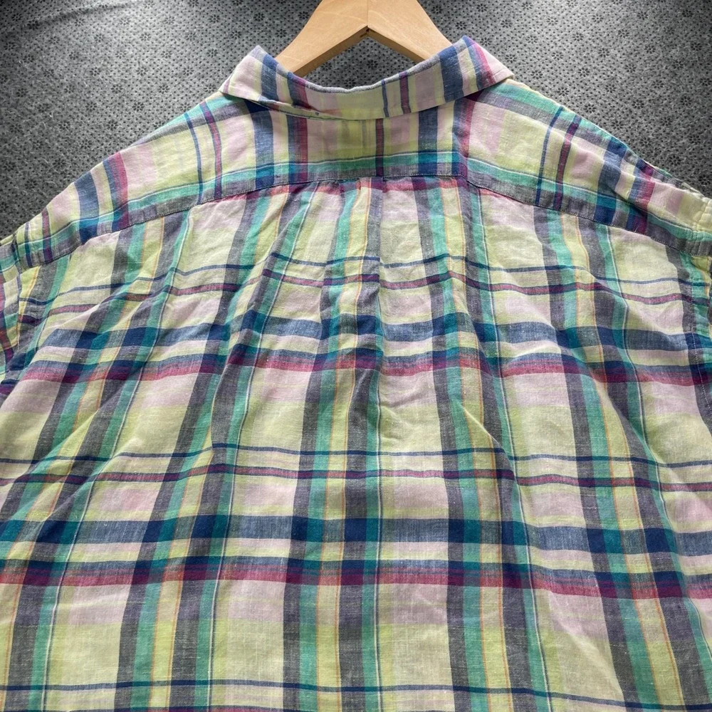 Ralph Lauren Blake Mens XL Linen Plaid Button Down Shirt Multi Color Long Sleeve